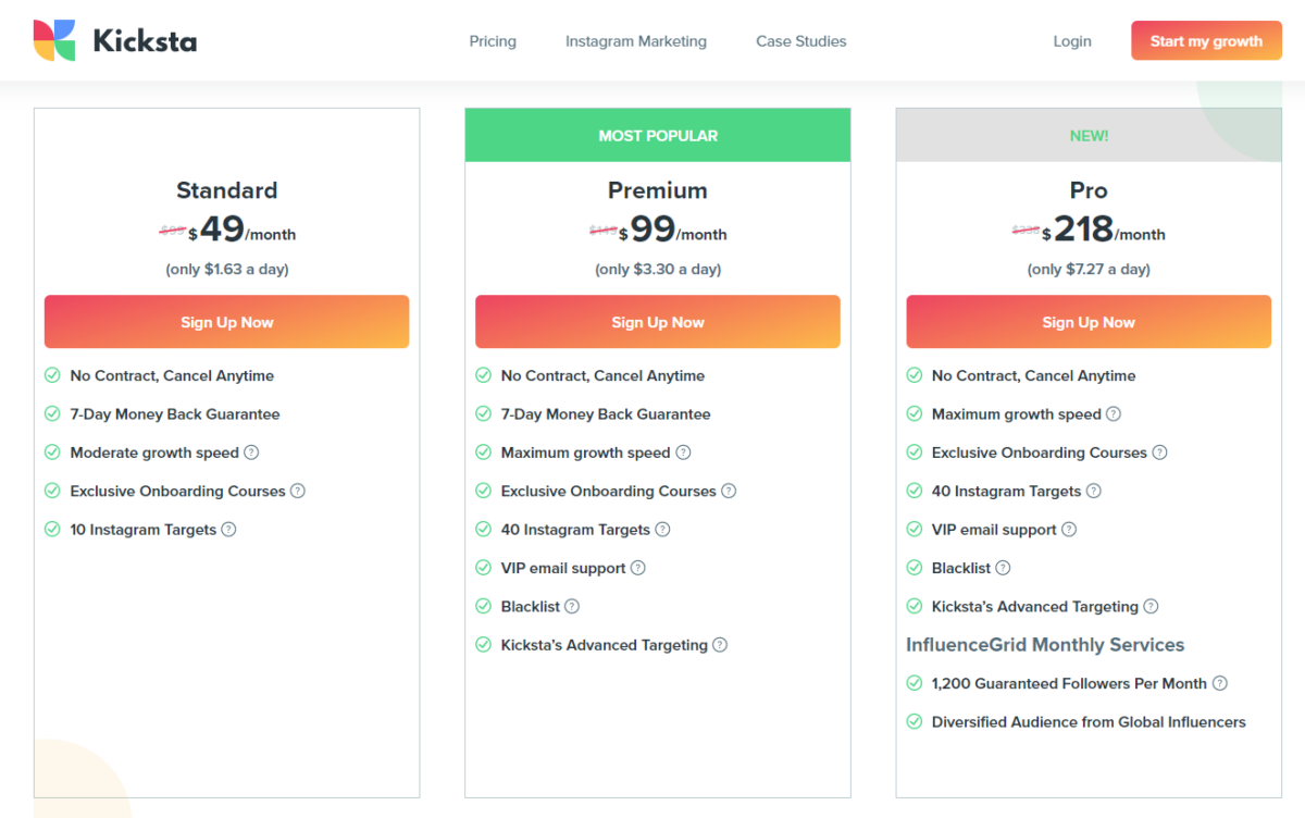 Kicksta Pricing