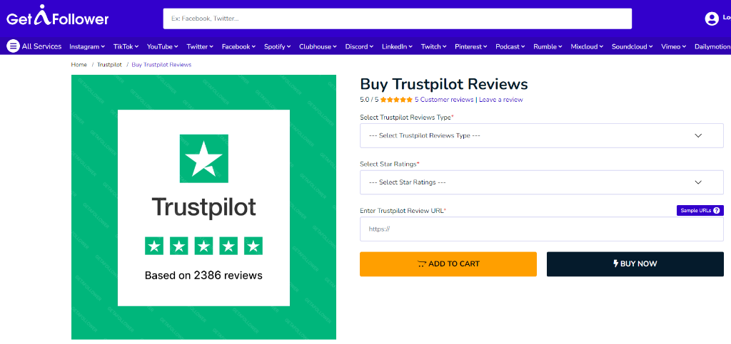 GetAFollower Buy Trustpilot Reviews