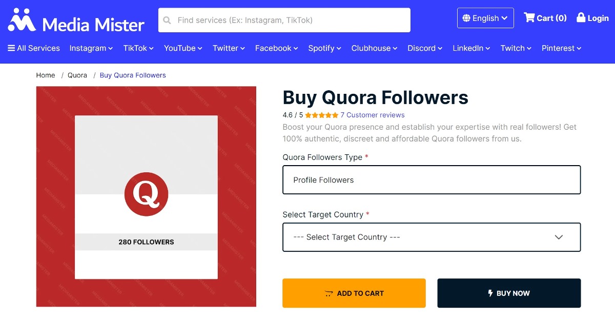 Media Mister - Buy Quora Followers
