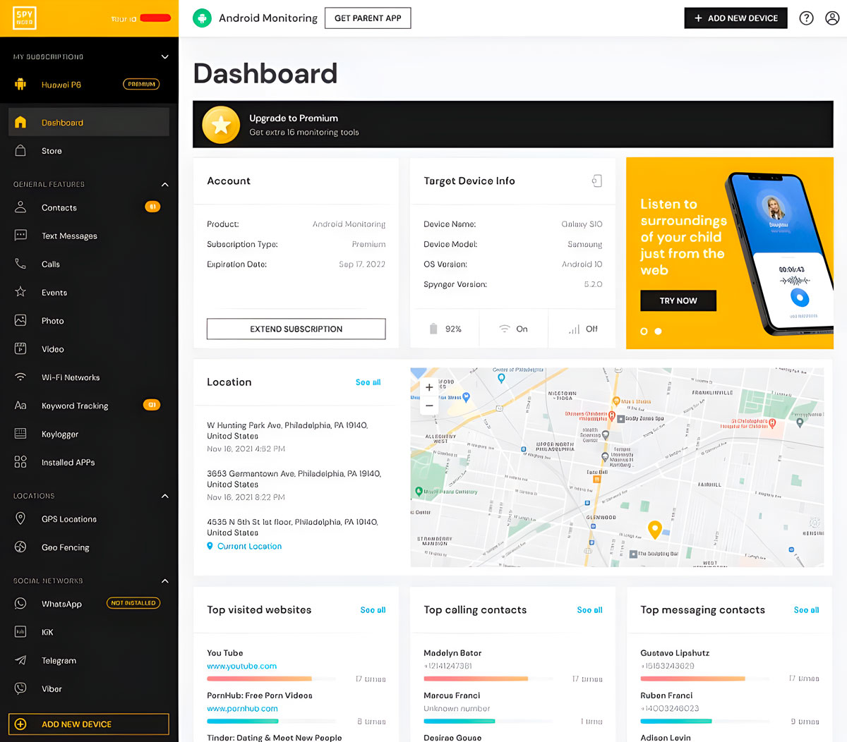 spynger dashboard