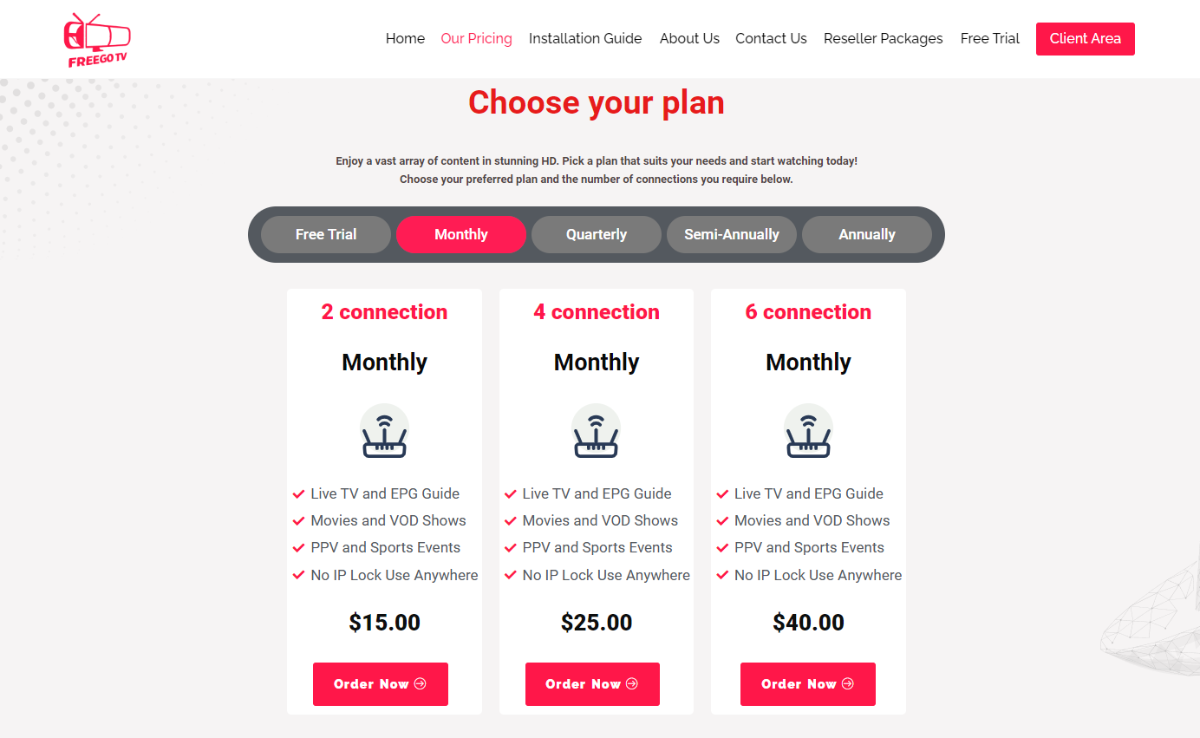 Freego TV Pricing