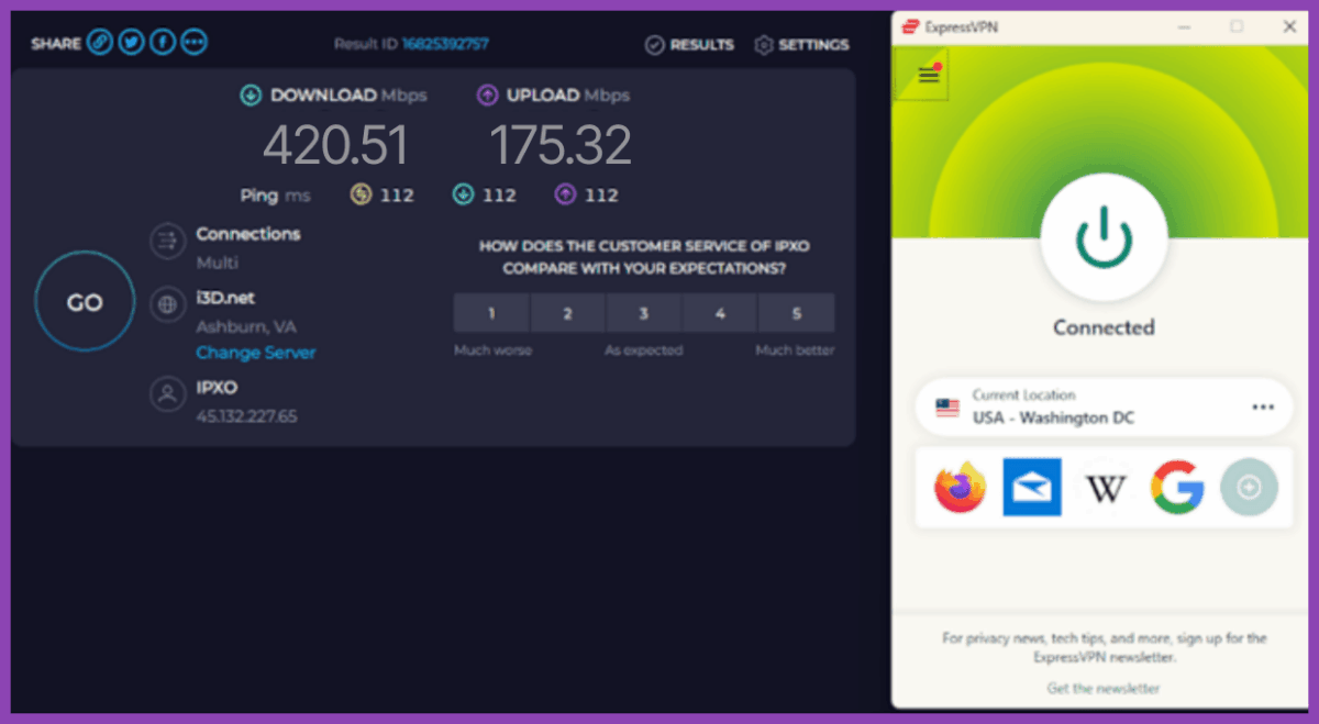 ExpressVPN speed test